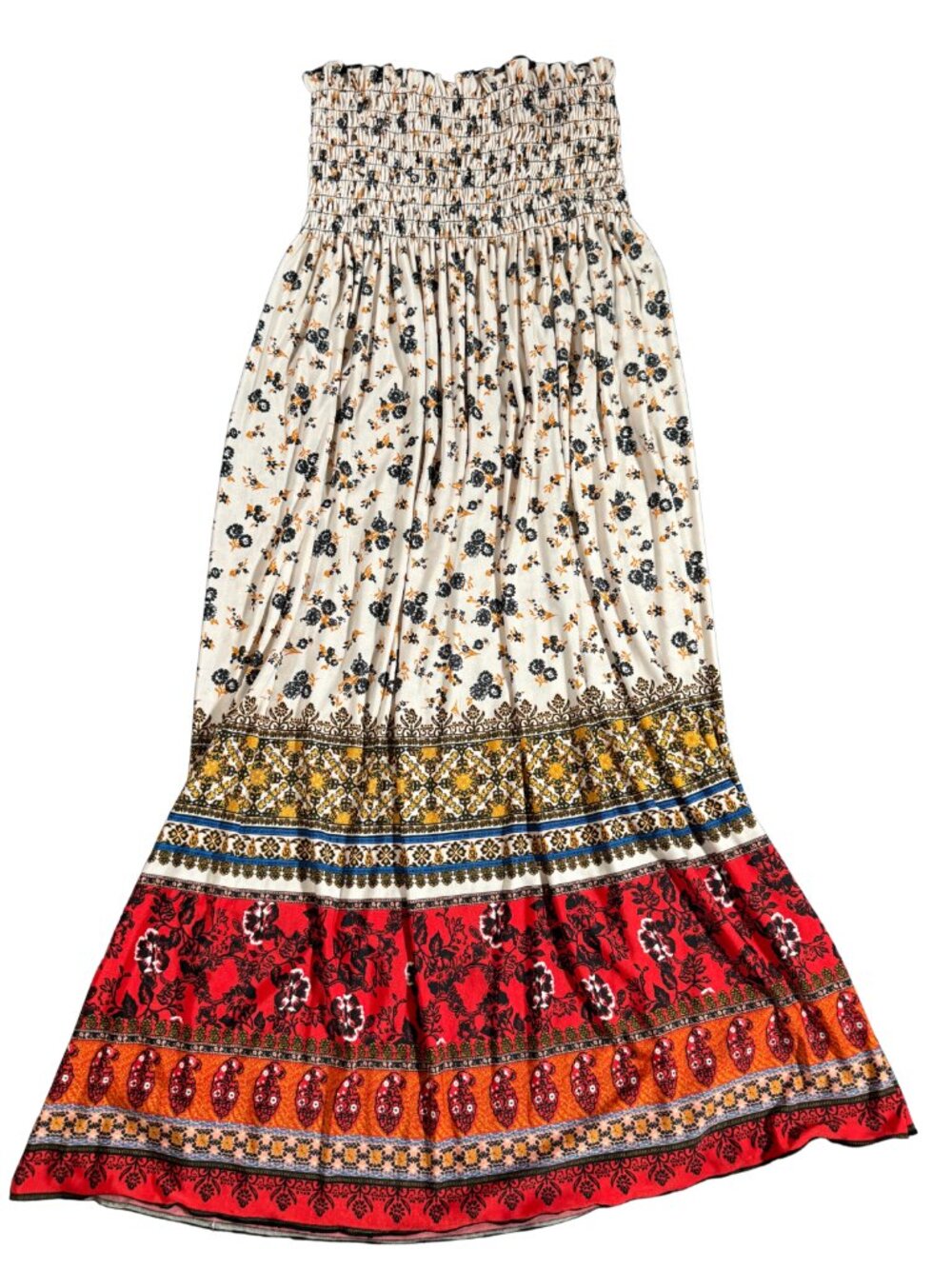 WinWin Womens S/M Convertible Maxi Skirt/Strapless Dress Boho Border Print
